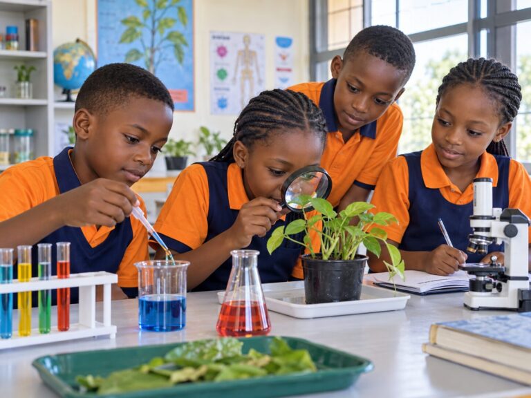 Primary pupils taking part in a science experiment