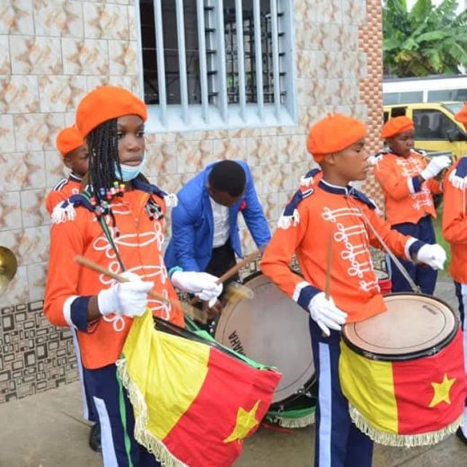 Pupils performing with drums